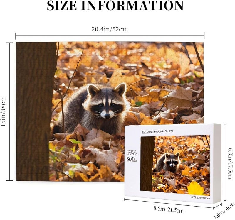 لغز بازل فايا راكون على أوراق الخريف 500 قطعة للكبار ديكور منزلي 20.4 × 15 بوصة - Image 4